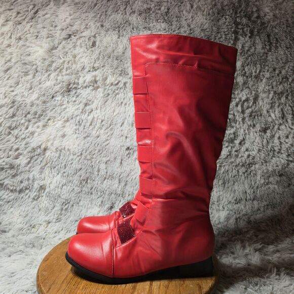 1031 Gem Red Women 10-11 Costume Casual Knee High Strappy Casual Or Costume Boot - Picture 1 of 15